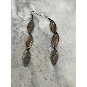 Oval Drop Dangle Straight‎ Earring Antique Dark Gray Tone